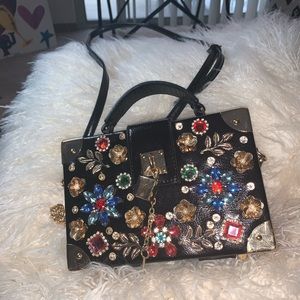 Aldo Gemmed Black Leather cross body purse